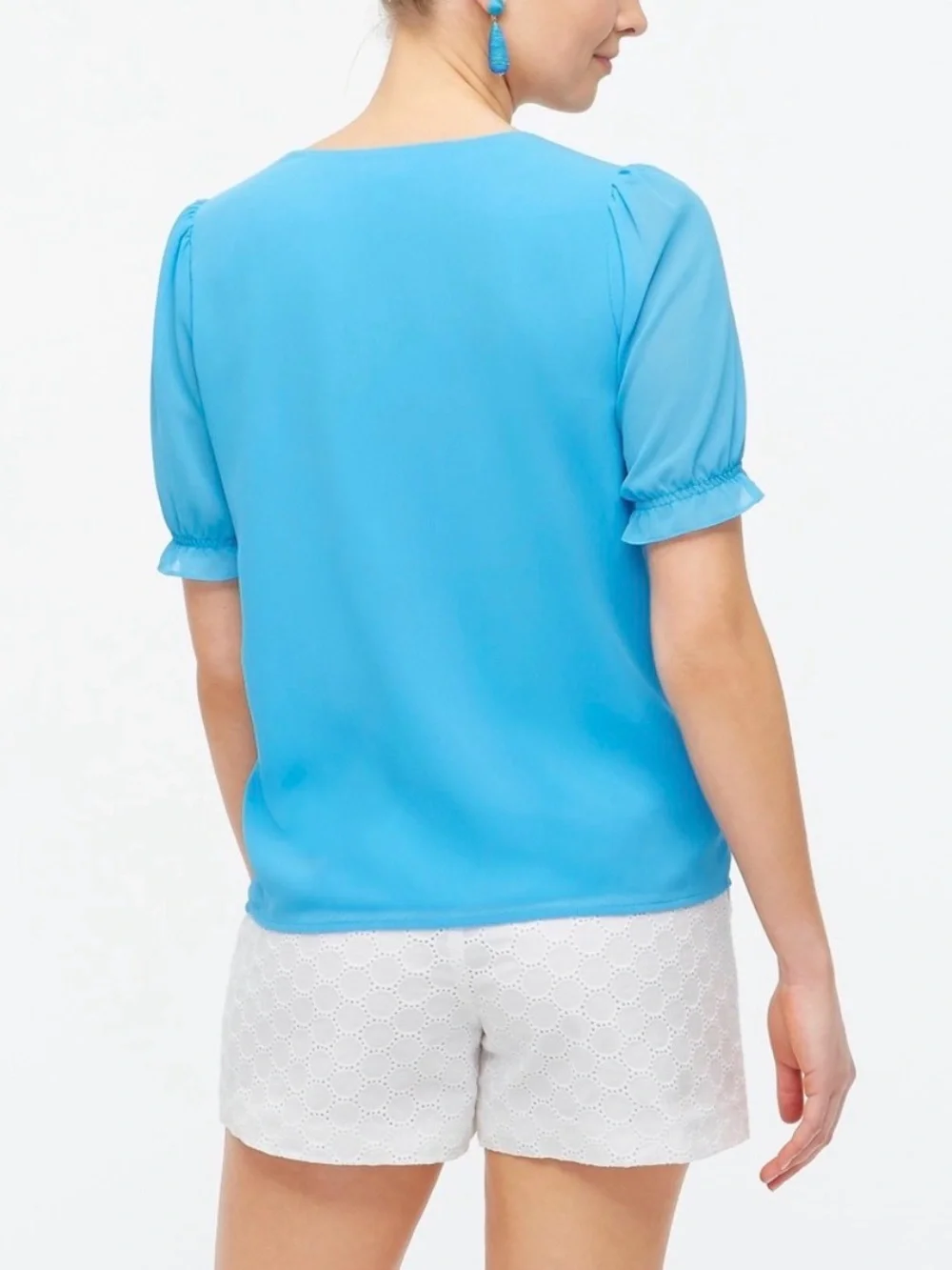 J. Crew Women's Blue V-neck Puff Sleeve Blouse NWT
